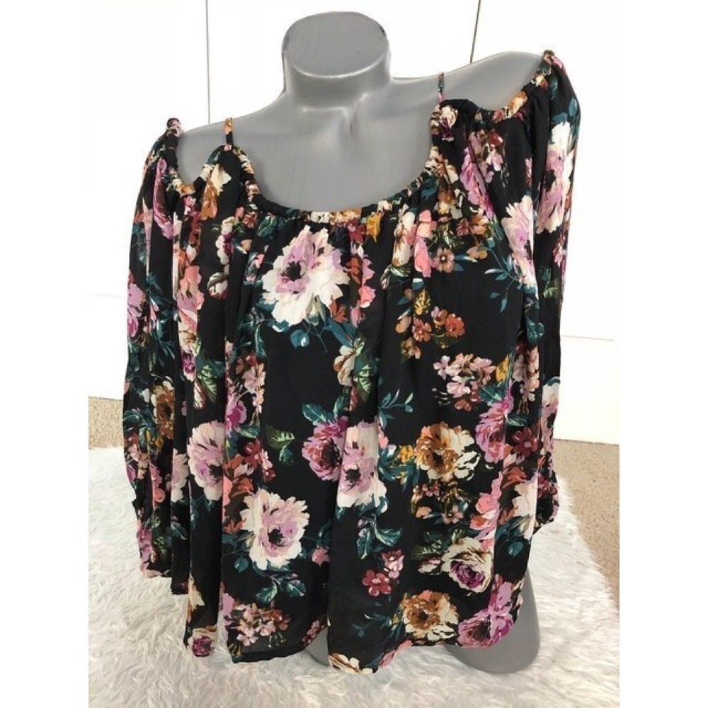 FLORAL COLD SHOULDER PEASANT STYLE BLOUSE